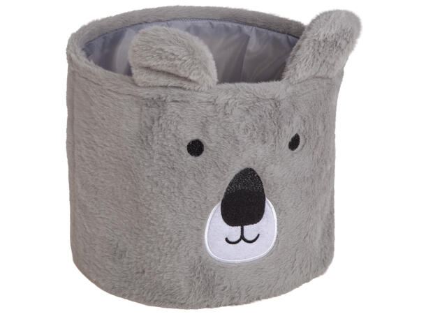 Kurv grå plysj m/dyrefjes 25x30cm 