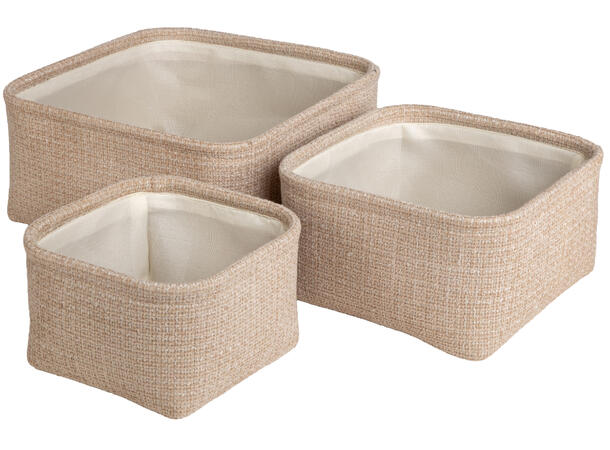 Kurv krem soft cord 25x25x12cm s/3 16x16x10cm 20x20x11 25x25x12cm 