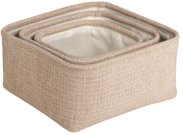 Kurv krem soft cord 25x25x12cm s/3 16x16x10cm 20x20x11 25x25x12cm 