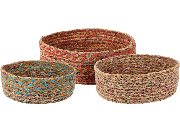Kurv rund assortert flettet sjøgress s/3 Str:19x7, 22x9, 25x9cm 
