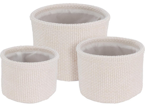 Kurvsett rund krem polyester s/3 Sett: 16 x 12 cm,19 x 14 ,22 x 17 