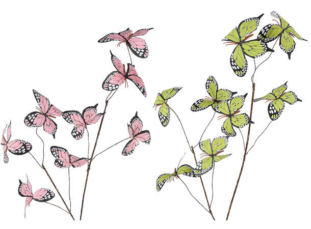 Kvist sommerfugl rosa/grønn 77cm 2ass Forpk 12stk 