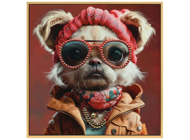 Lerretsbilde Hund med dekor 53x53cm Shiny foliert fototrykk med gullramme 