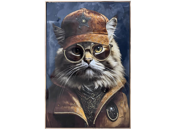 Lerretsbilde Katt Sheriff dekor 62x92cm Shiny foliert fototrykk med gullramme 