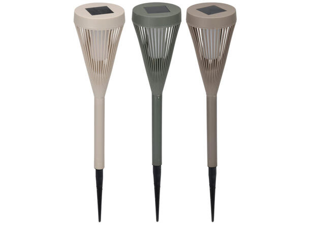 Lykt Solar beige,brun,grønn 8x47cm 3ass Batteri inkludert Display med 12stk 
