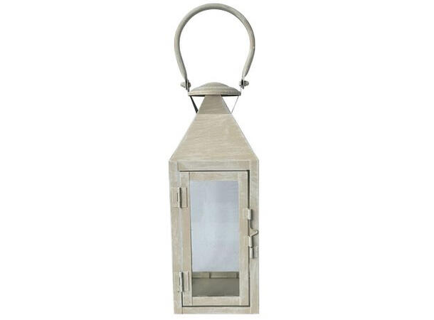 Lykt beige metall m/håndtak 11x11x30,5cm 