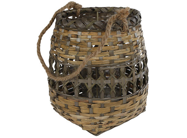 Lykt flettet natur m/glass 13x18x19cm 