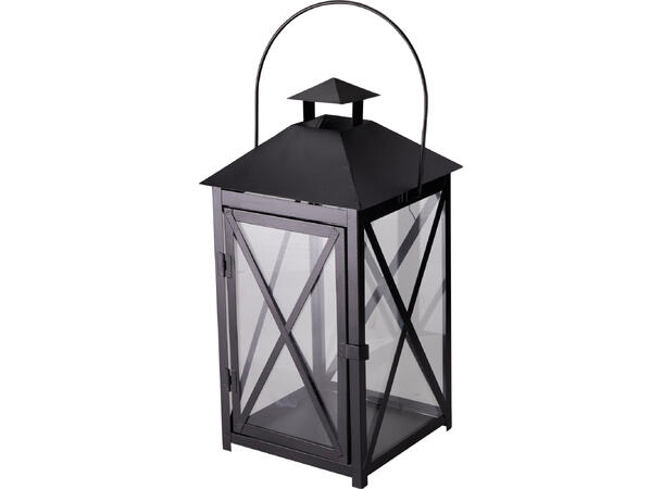 Lykt sett sort metall m/glass s/2 Str: 20x20x40cm 15x15x30cm 