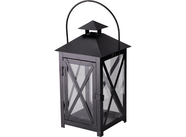 Lykt sett sort metall m/glass s/2 Str: 20x20x40cm 15x15x30cm 