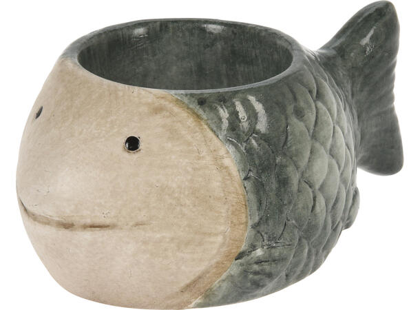 Lysestake fisk porselen 12,5x8x5cm 3asx Forpk 24stk Vekt:200gr Blå grønn hvit 