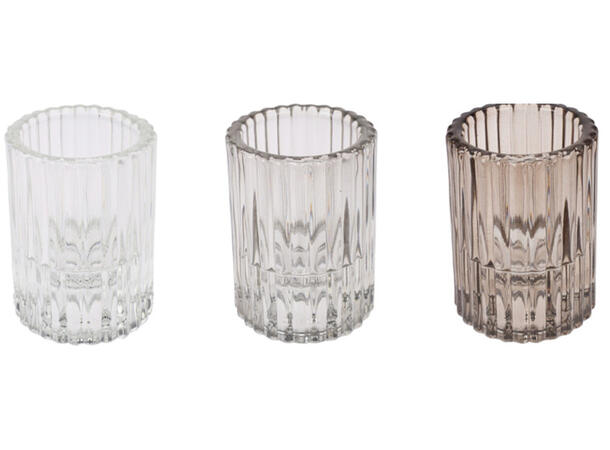 Lysestake glass 6x8cm klar/amber 3ass Display med 24stk 