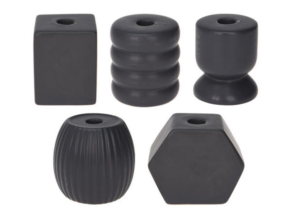 Lysestake mini kronlys sort keramikk5ass Display med 20 stk assortert 