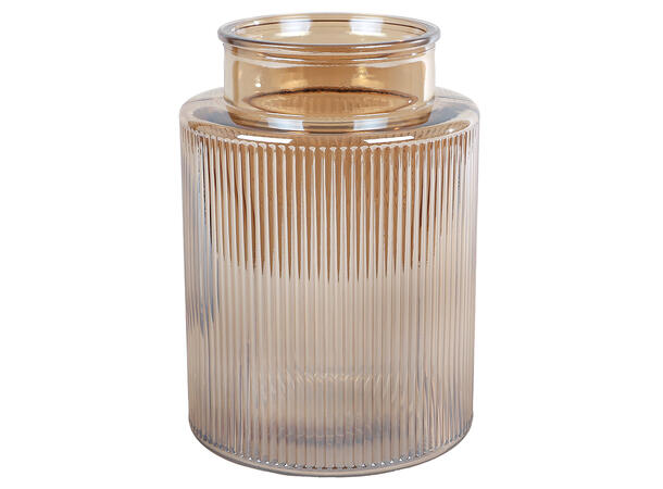 Lysglass Vase stripe amber glass 15x21cm Forpakning: 6stk 