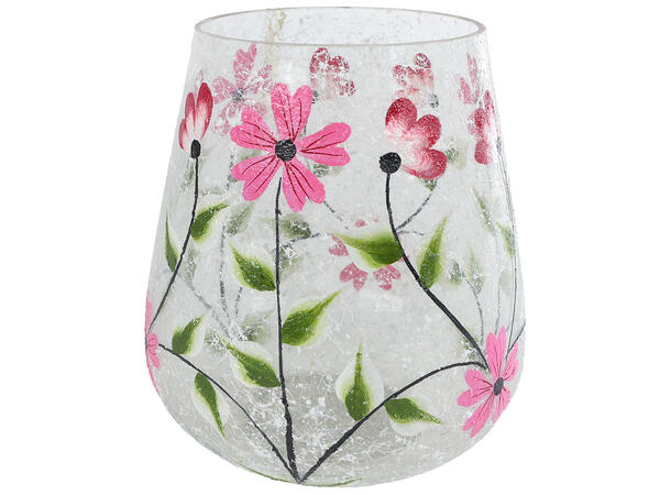 Lysglass rosa blomstret glass 12x12x13cm 
