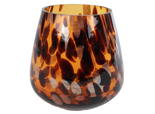 Lysglass vase brunt/gull  glass 10x11cm 