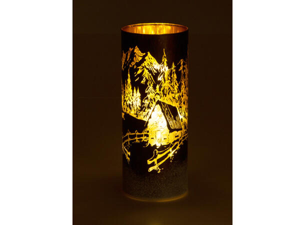Lyslykt LED antikkbrun vinter 8x20cm 3xAA Batteri, Timer, 10 LEDpærer 