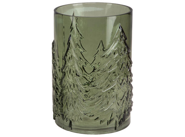 Lyslykt glass skog/trær grønn h:22cm Lysglass til kubbelys 
