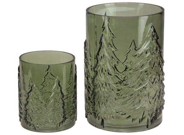 Lyslykt glass skog/trær grønn h:22cm Lysglass til kubbelys 