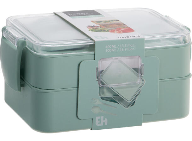 Matboks 18x10x9cm PP materiale 4ass Forpk 12stk 400ml+500ml og bestikk 