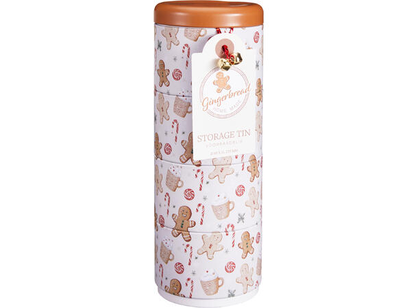 Metallboks 4-i-1 Pepperkake rund 4 bokser oppå hverandre Total 8,5x22,5cm 