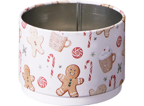 Metallboks 4-i-1 Pepperkake rund 4 bokser oppå hverandre Total 8,5x22,5cm 