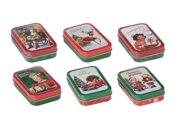Metallboks Julemotiv 10x6x2cm 6ass Display 24stk 