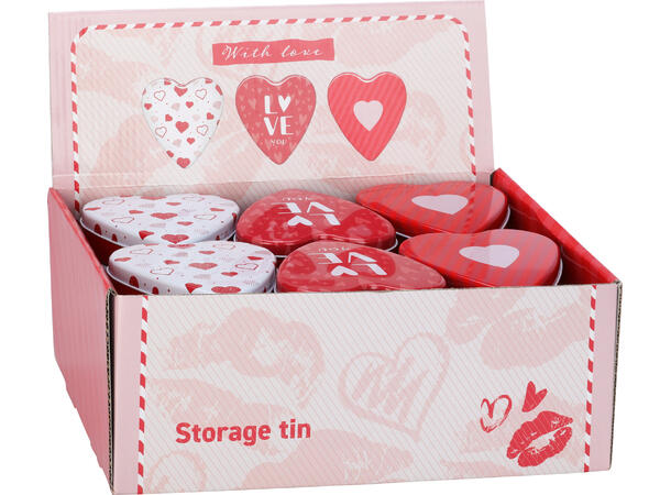 Metallboks hjerte 9,5x11x2cm 3ass Display 24stk 