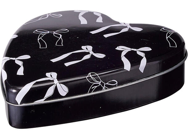Metallboks hjerte Svart/Hvit 3ass Display 24stk Sløyfe Hjerte 10x11x3cm 