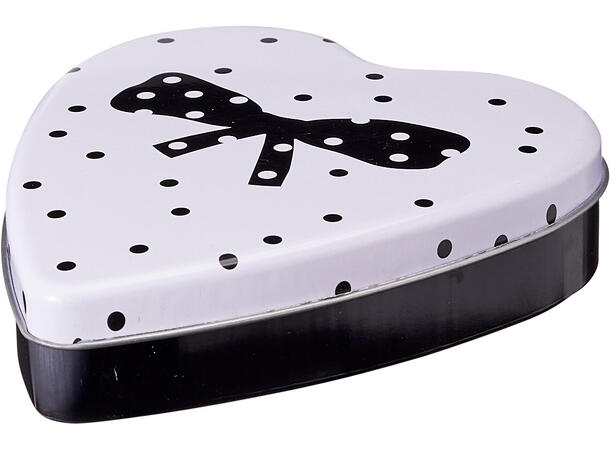 Metallboks hjerte Svart/Hvit 3ass Display 24stk Sløyfe Hjerte 10x11x3cm 