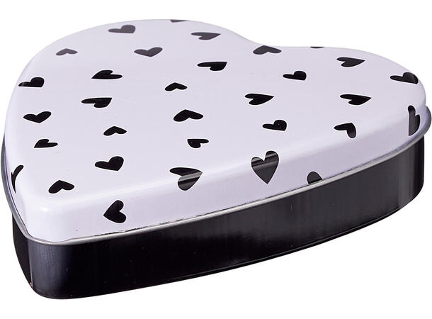 Metallboks hjerte Svart/Hvit 3ass Display 24stk Sløyfe Hjerte 10x11x3cm 