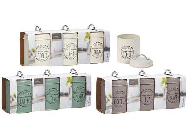 Metallbokser 3stk m/tekst 11x16cm s/3 Coffee, tea, sugar 
