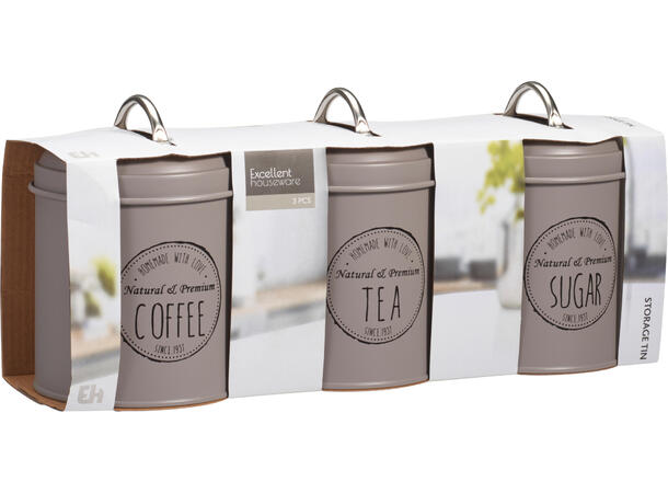 Metallbokser 3stk m/tekst 11x16cm s/3 Coffee, tea, sugar 