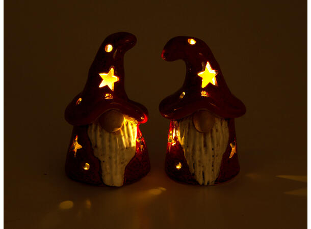 Nisse LED rød keramikk 6,3x10,5cm 2ass Display 12stk Batteri 2xLR44 inkl. 