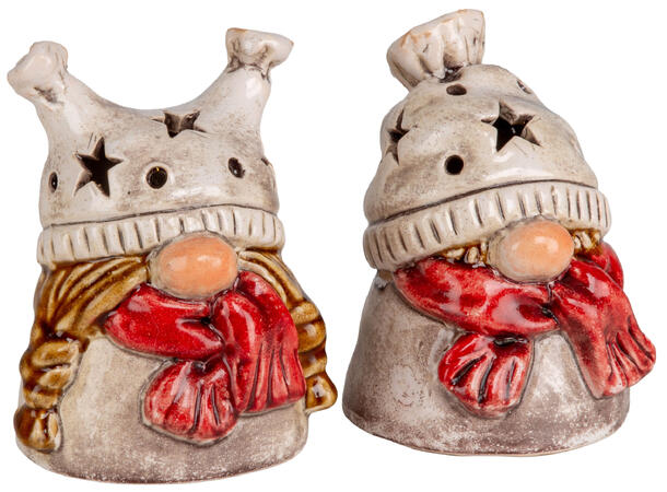 Nisse beige m/lue keramikk LED 11cm 2ass Batteri 2xLR44 