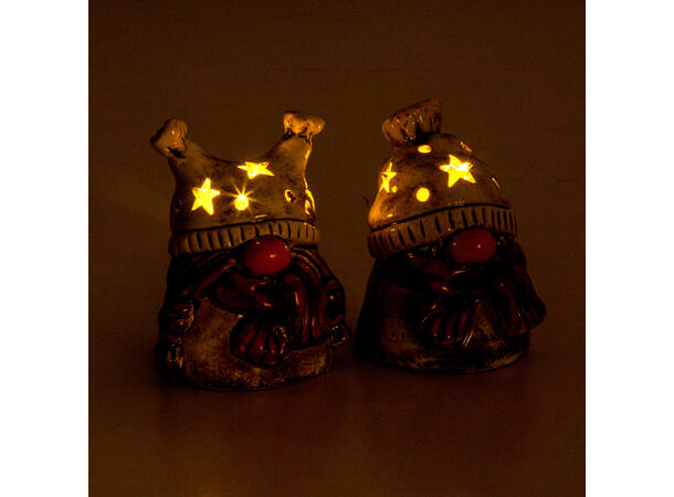 Nisse beige m/lue keramikk LED 11cm 2ass Batteri 2xLR44 