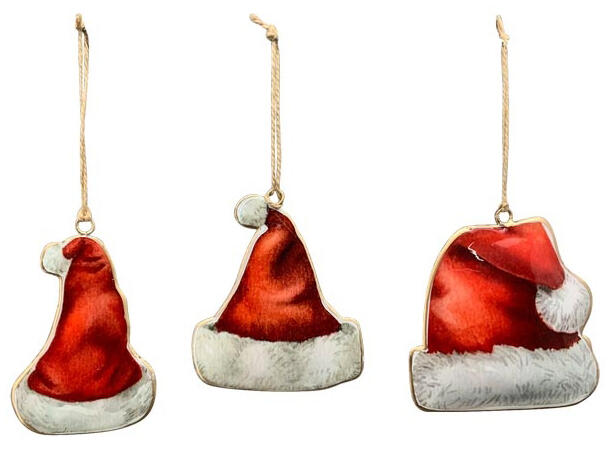 Nisselue henge rød/hvit metall 10-11cm 7x11cm/9x10cm 