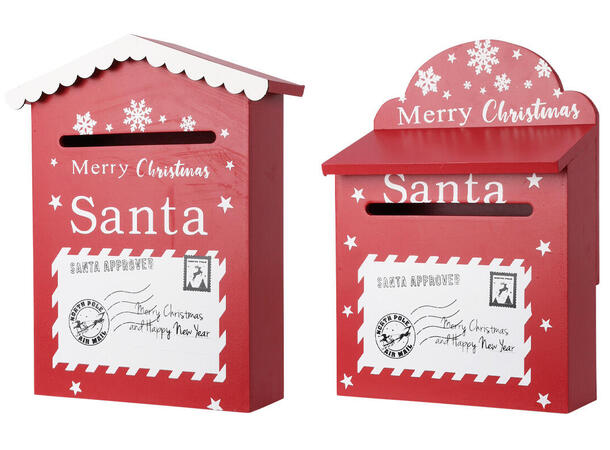 Postkasse jul MDF 20x10x9,5cm 2ass 