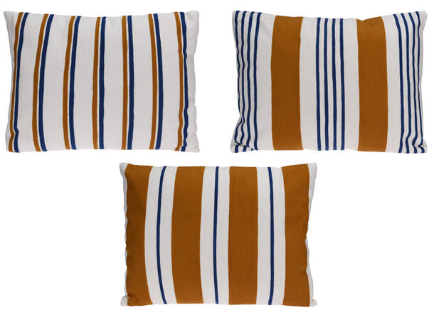 Pute 45x60m/fyll broderte striper 3ass Brun,beige,blå Vekt:500gram putefyll 