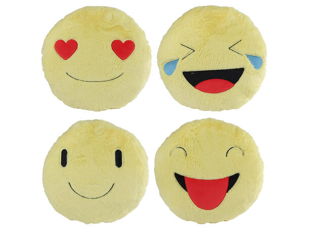 Pute rund smilefjes m/fyll gul 36cm 4ass Polyester 