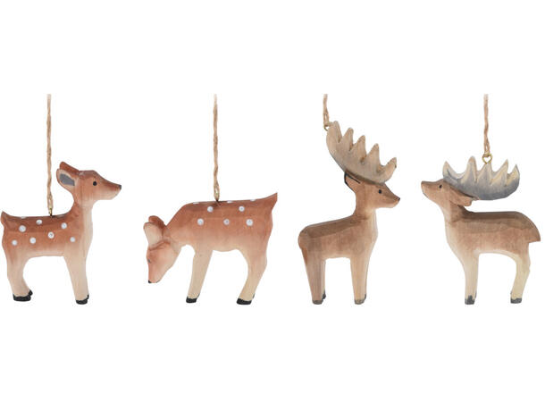 Reinsdyr henge tre håndskåret 7x9cm 8ass Display 16stk 