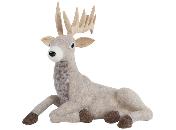 Reinsdyr liggende beige tekstil 42x43cm 