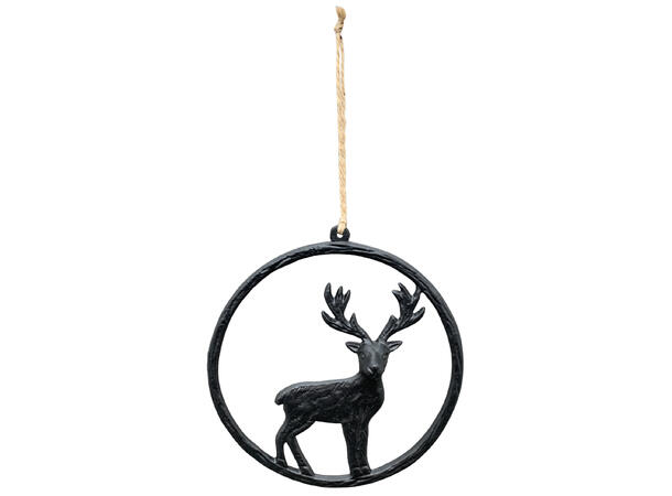 Reinsdyr sort metalldekor henge d:8,5cm 