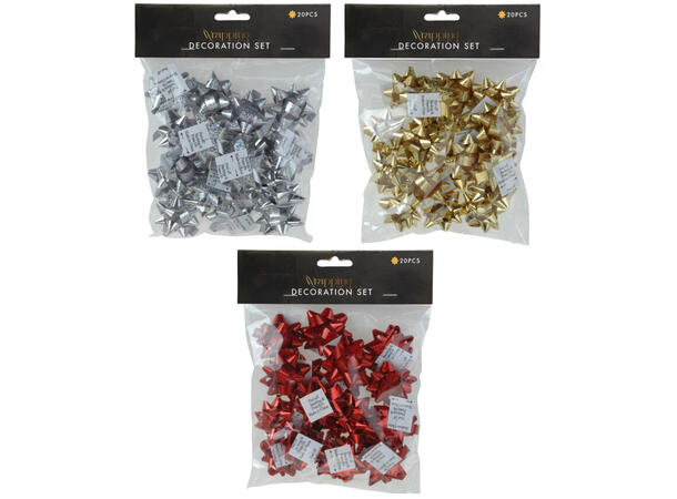 Rosett metallic 2ass 4,5x2cm 20stk 3ass farger Rød/gull/sølv 