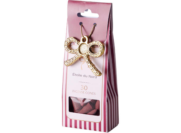 Røkelseskjegler 30stk m/holder 4ass Display 32stk Burgunder Rosa Lilla Hvit 