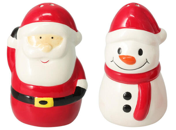 Salt pepper bøsse nisse rød 4,5x10cm Vekt:45gram Dolomite keramikk 