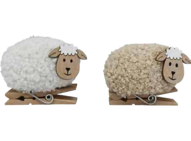 Sau m/klype hvit/brun poly/tre 9x2,5x6cm 