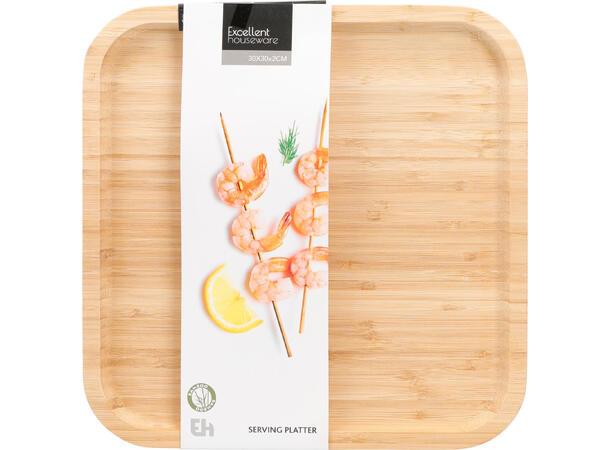 Serveringsbrett bambus 30x30x2 cm Vekt: 600 gram 