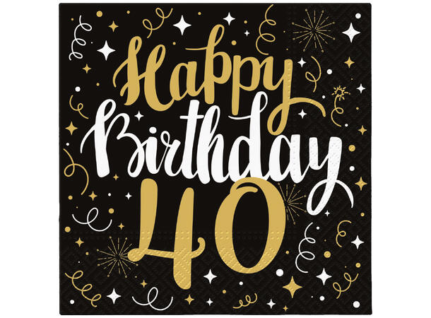 Serviett Gull Birthday 40 Lunsjserviett 20 stk 3-lags 33x33cm 