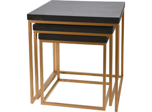 Sidebord sort mangotre m/gull metall s/3 30x30x34cm 35x35x36cm 40x40x42,5cm 