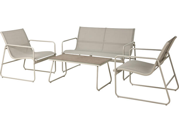 Sittegruppe beige m/beige puter s/4 Bord:85x45x38/Stol:75x59/Sofa:75x115cm 